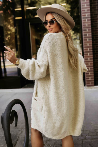 Numoco Basic 628-1 Fashionable oversized cardigan with a decorative brooch and practical pockets - beige-2